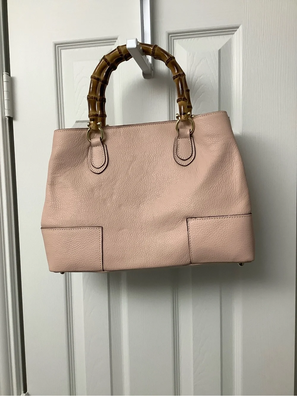 Bamboo-Handle Pink Genuine Leather Tote made in Italy